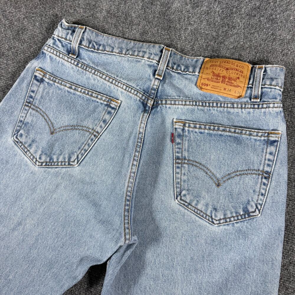 VTG '98 Levi’s 505 Reg Fit Straight Light Wash Denim Jeans 32x35 (TAG 34x36)